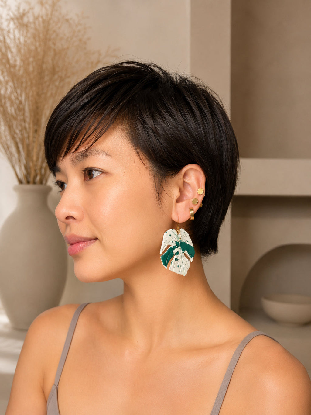 Monstera Bulbasaur Polymer Clay Earrings, view 2