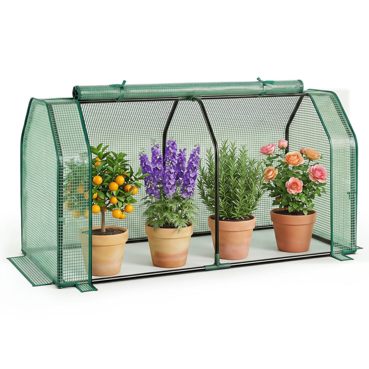 Portable Mini Greenhouse with PE Cover and Zippered Door, view 11