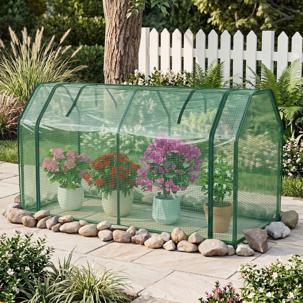 Portable Mini Greenhouse with PE Cover and Zippered Door, view 10