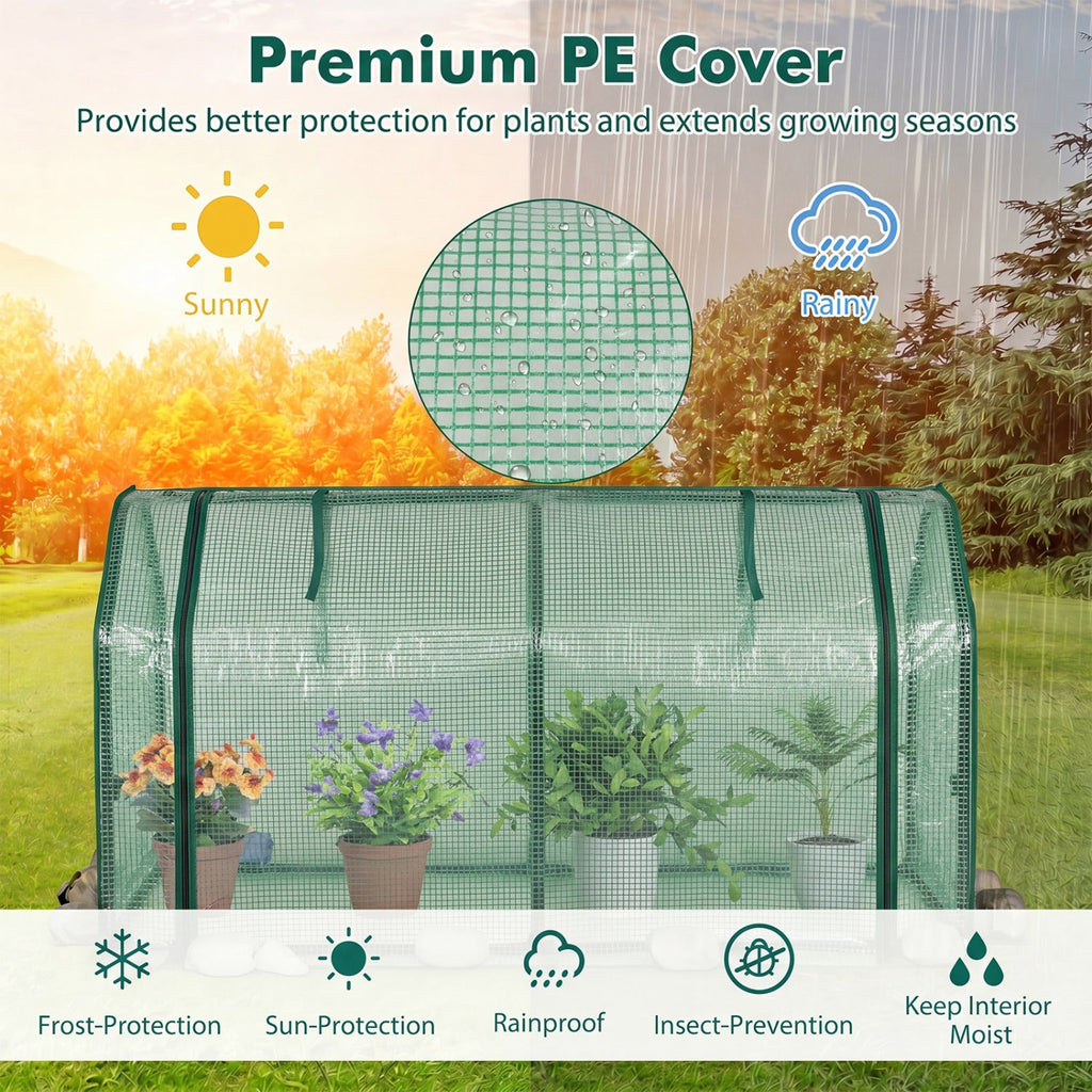 Portable Mini Greenhouse with PE Cover and Zippered Door, view 13
