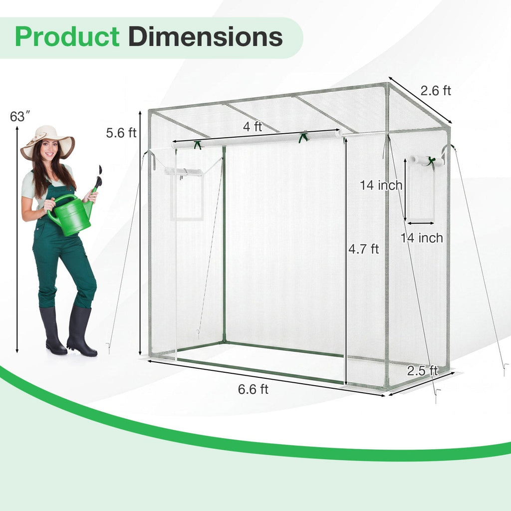 Outdoor Portable Walk-in Greenhouse with PE Cover Heavy-Duty Metal Frame Roll-up Zipper Door, view 9