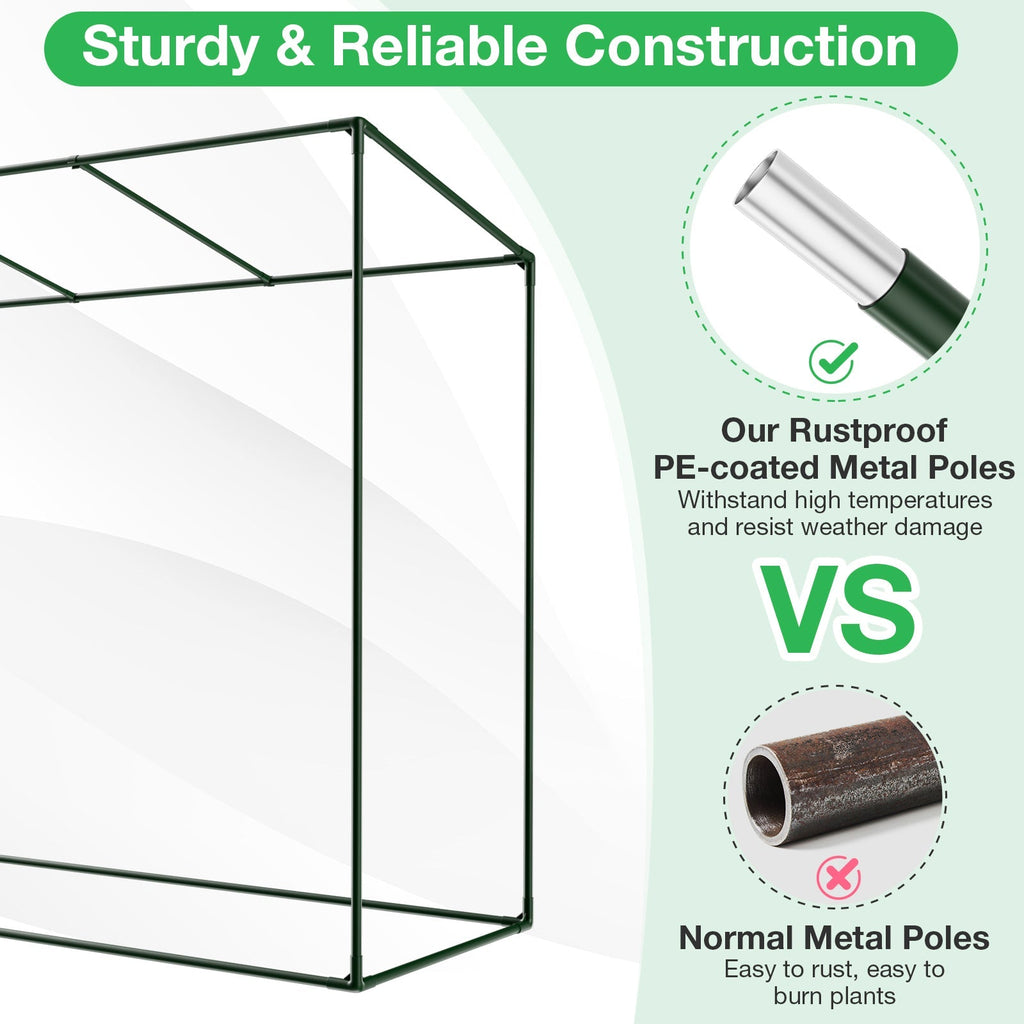 Outdoor Portable Walk-in Greenhouse with PE Cover Heavy-Duty Metal Frame Roll-up Zipper Door, view 7