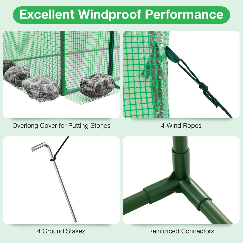 Outdoor Portable Walk-in Greenhouse with PE Cover Heavy-Duty Metal Frame Roll-up Zipper Door, view 8