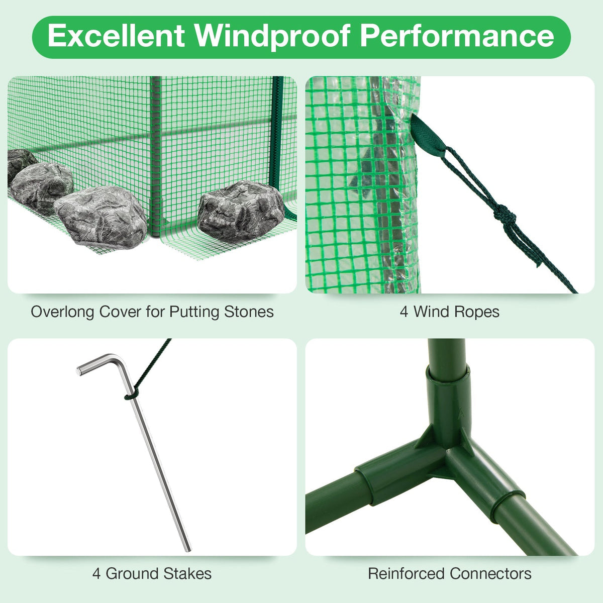 Outdoor Portable Walk-in Greenhouse with PE Cover Heavy-Duty Metal Frame Roll-up Zipper Door, view 8