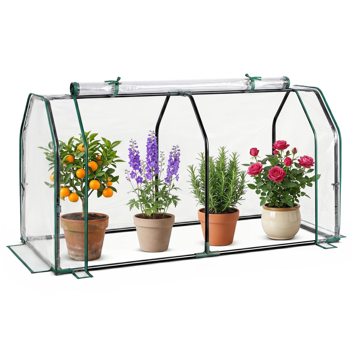Portable Mini Greenhouse with PE Cover and Zippered Door, view 3