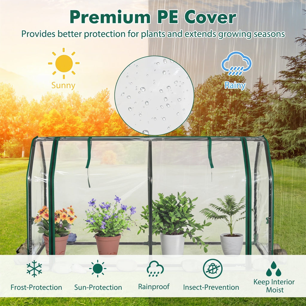 Portable Mini Greenhouse with PE Cover and Zippered Door, view 5