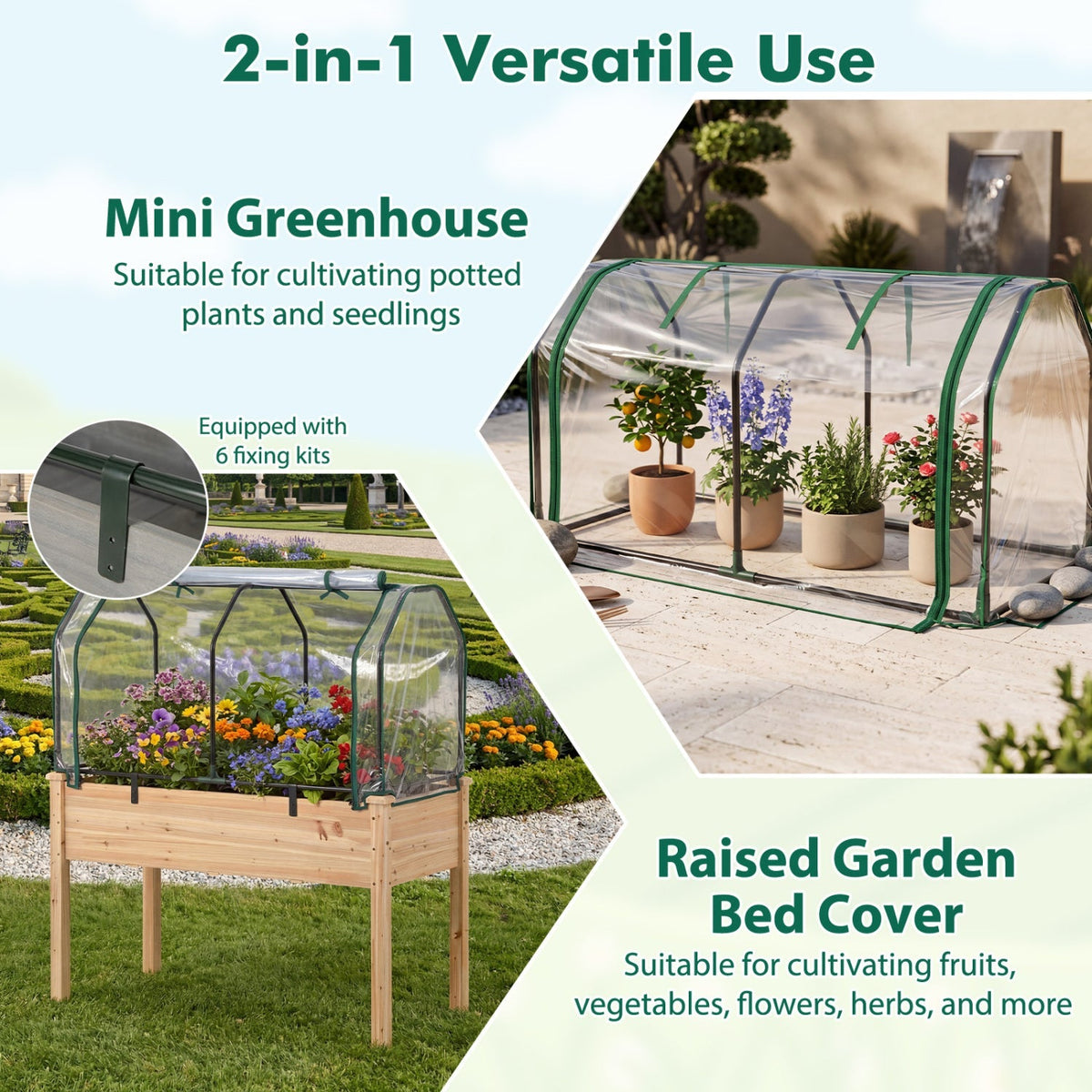 Portable Mini Greenhouse with PE Cover and Zippered Door, view 6