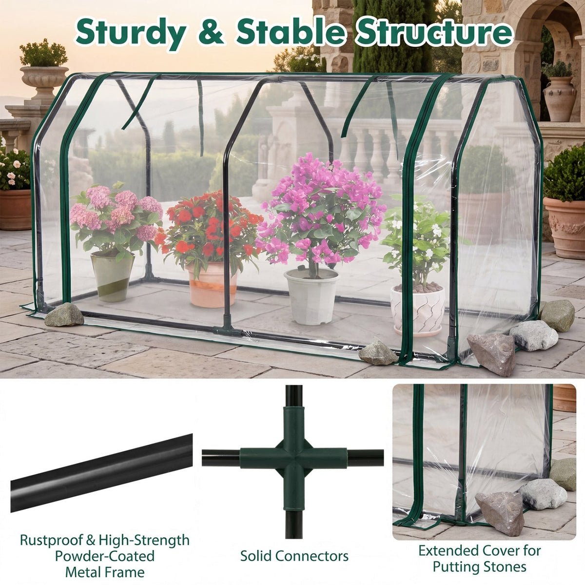 Portable Mini Greenhouse with PE Cover and Zippered Door, view 8