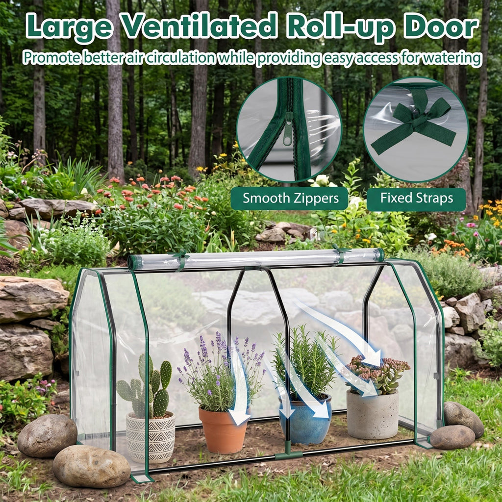 Portable Mini Greenhouse with PE Cover and Zippered Door, view 7