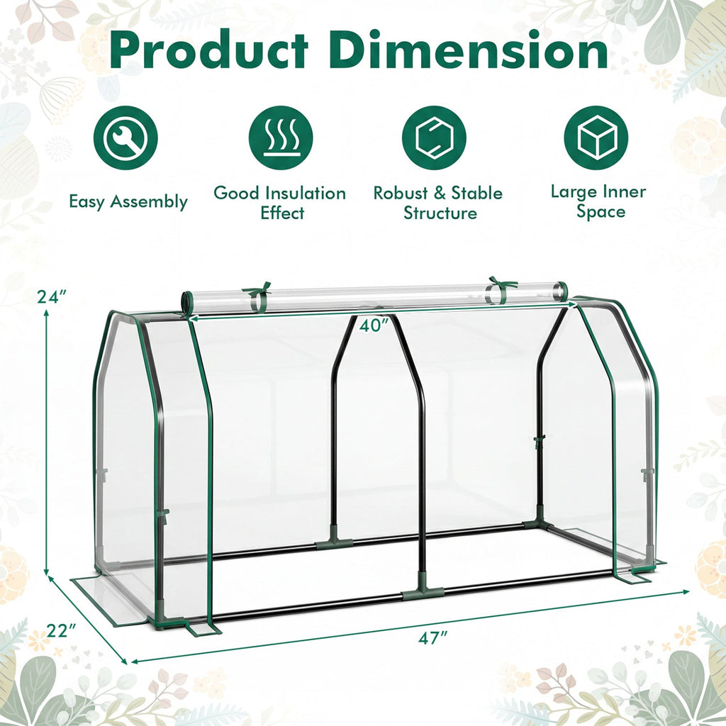 Portable Mini Greenhouse with PE Cover and Zippered Door, view 4