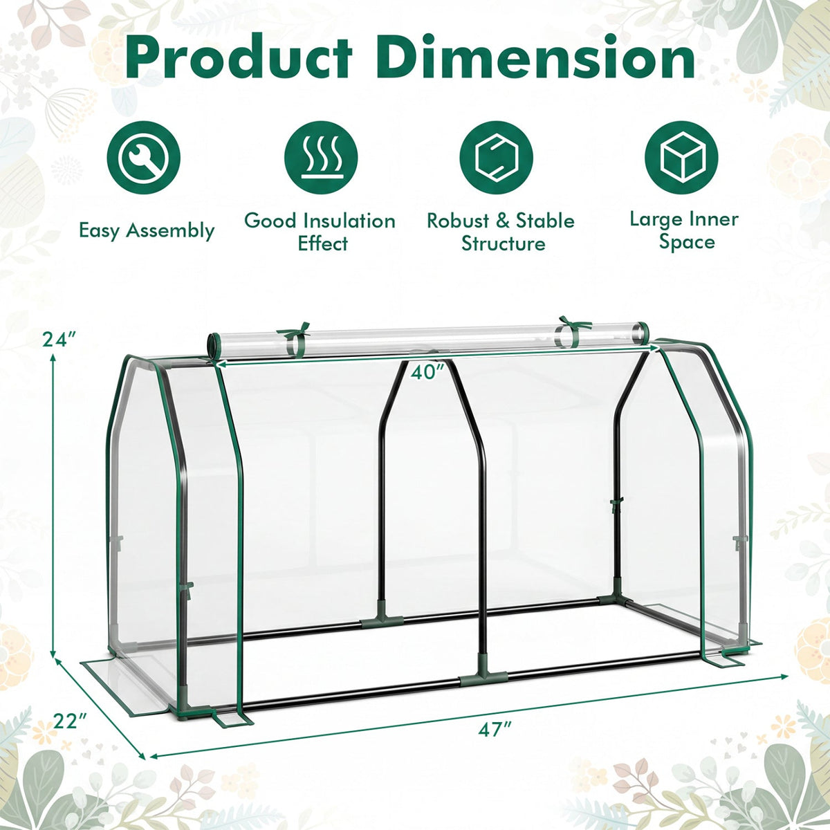 Portable Mini Greenhouse with PE Cover and Zippered Door, view 4