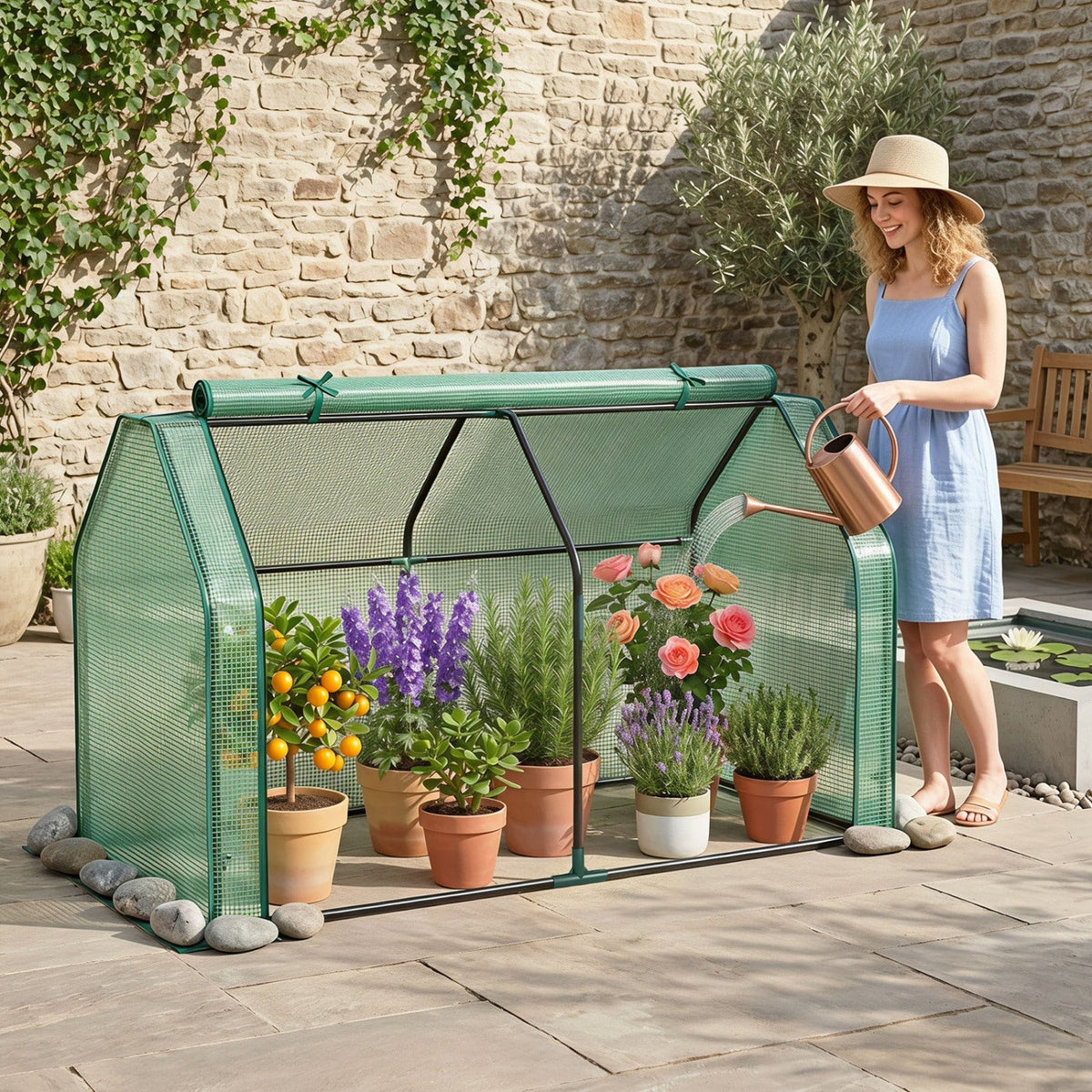 Portable Mini Greenhouse with PE Cover and Roll-Up Door, view 4