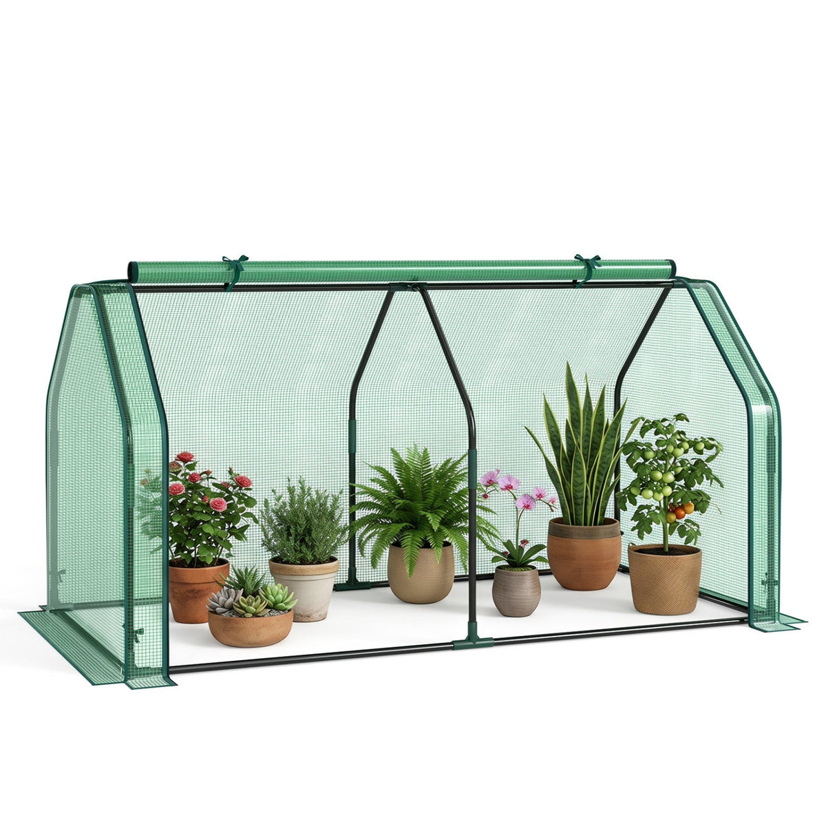 Portable Mini Greenhouse with PE Cover and Roll-Up Door, view 7