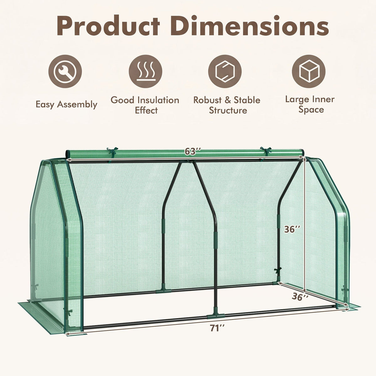Portable Mini Greenhouse with PE Cover and Roll-Up Door, view 8