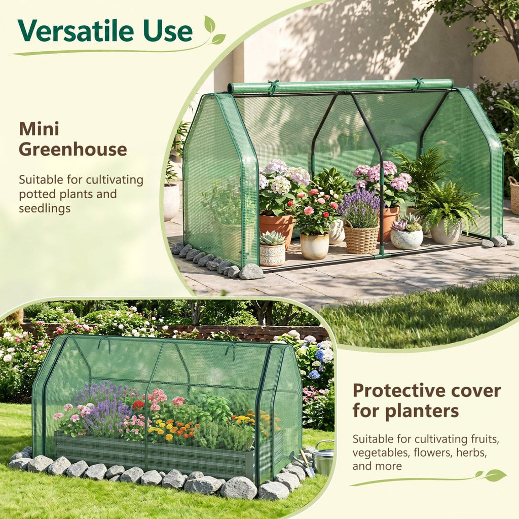 Portable Mini Greenhouse with PE Cover and Roll-Up Door, view 10