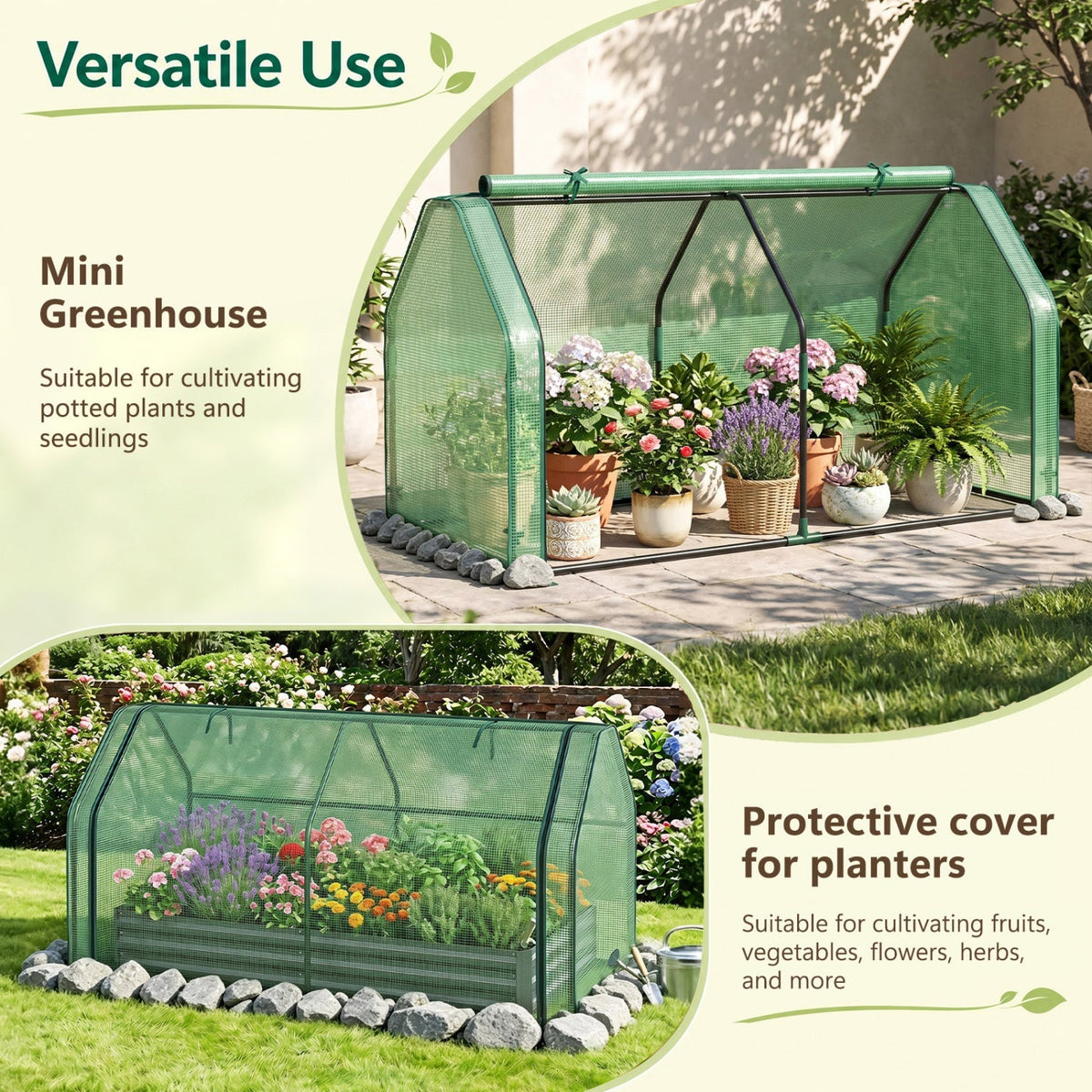Portable Mini Greenhouse with PE Cover and Roll-Up Door, view 10