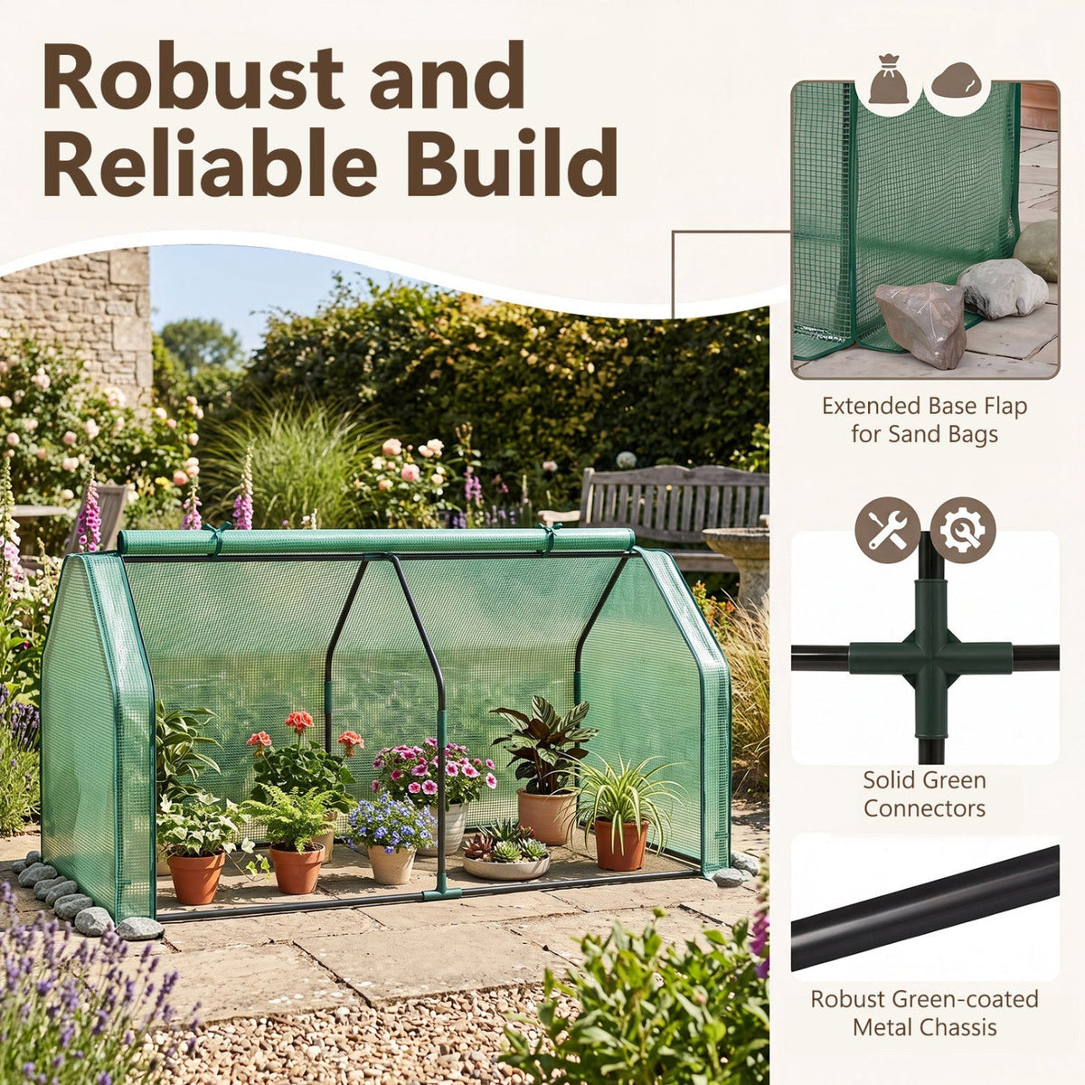 Portable Mini Greenhouse with PE Cover and Roll-Up Door, view 11