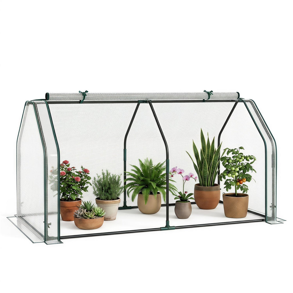 Portable Mini Greenhouse with PE Cover and Roll-Up Door, view 3