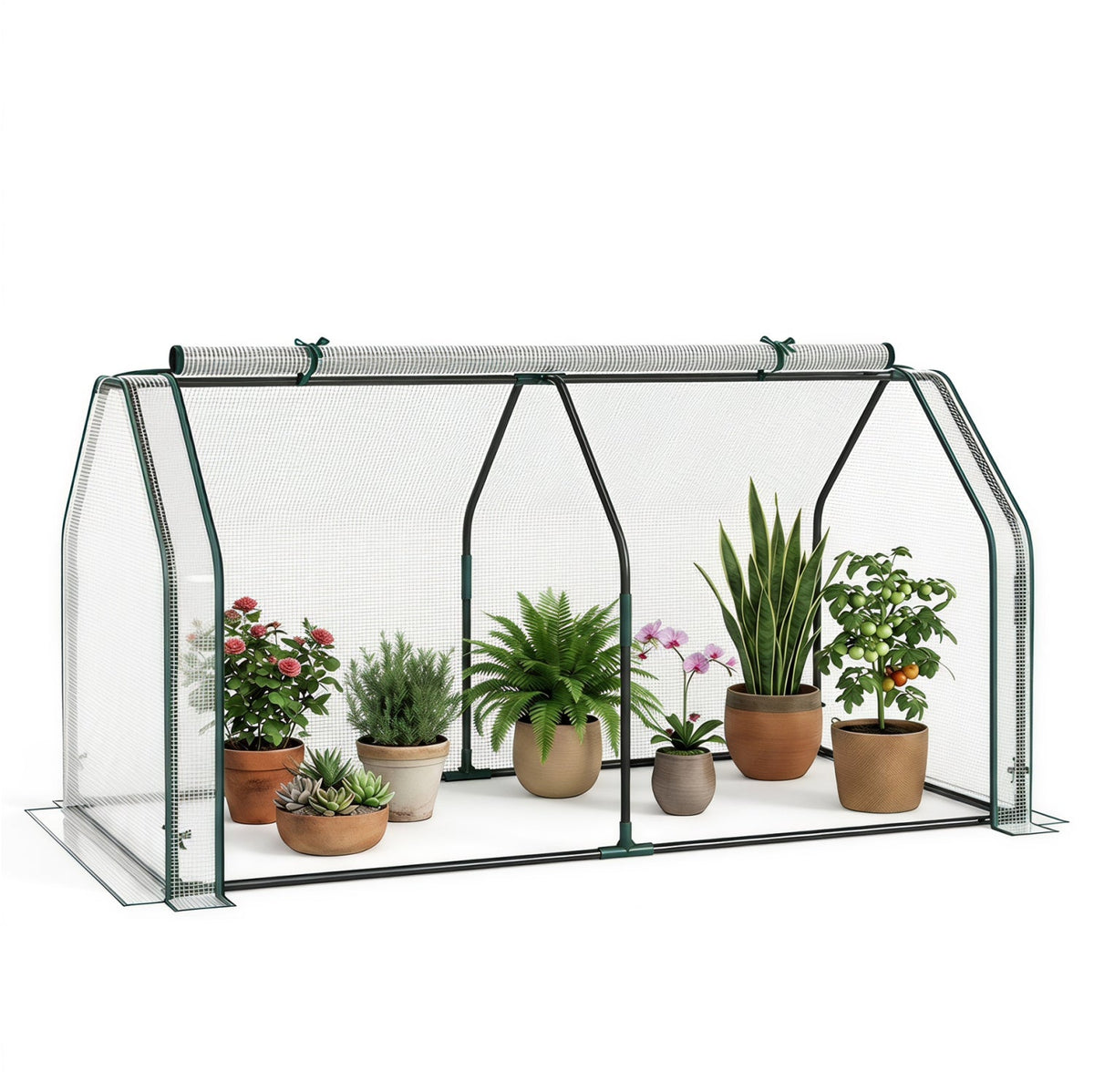 Portable Mini Greenhouse with PE Cover and Roll-Up Door, view 3