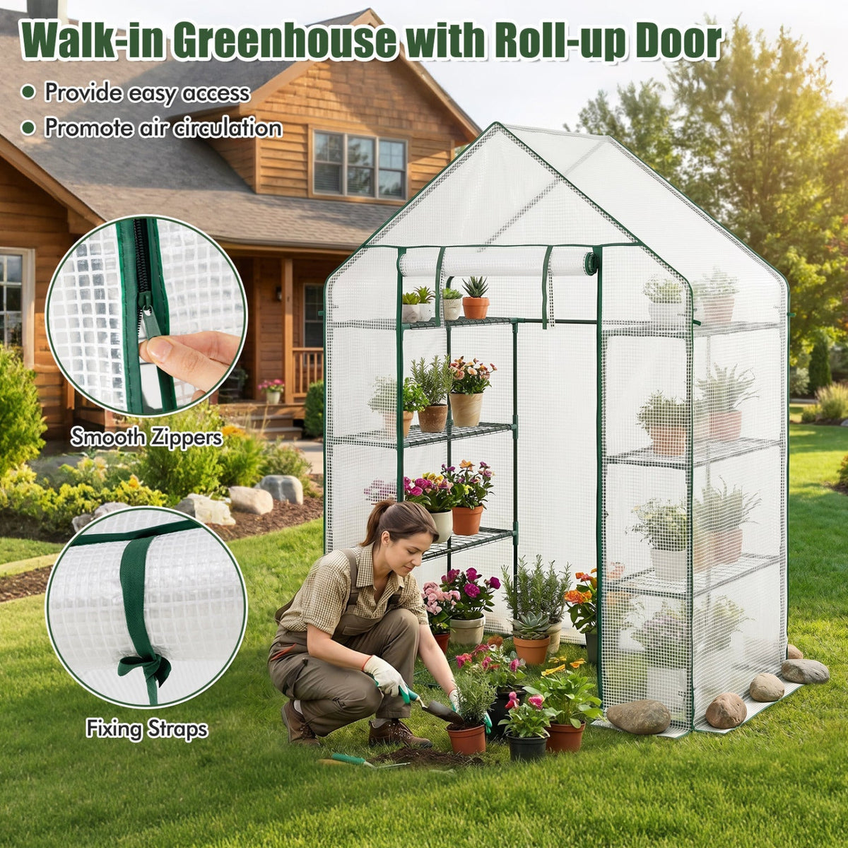 Portable Walk-in Greenhouse with 3 Tiers and 6 Shelves, view 6