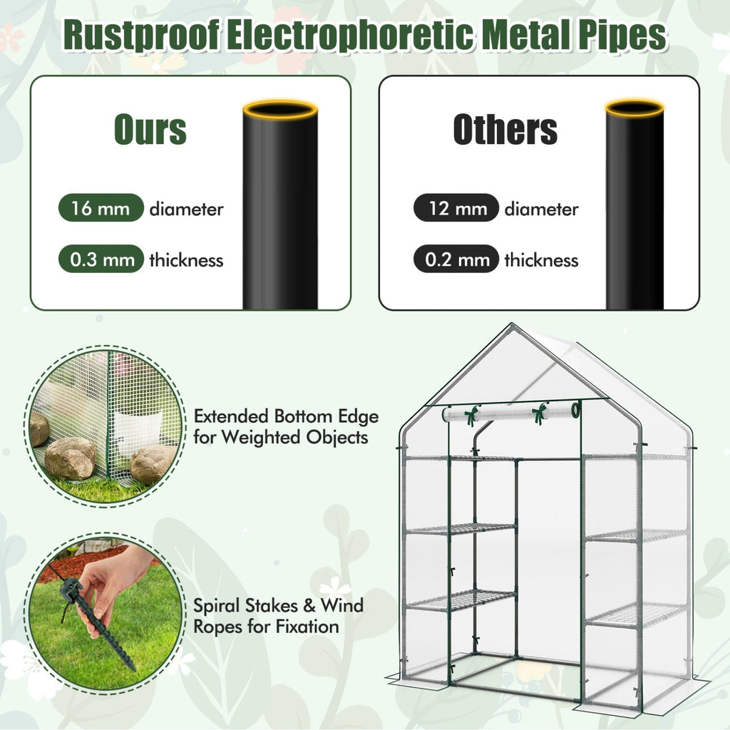 Portable Walk-in Greenhouse with 3 Tiers and 6 Shelves, view 7