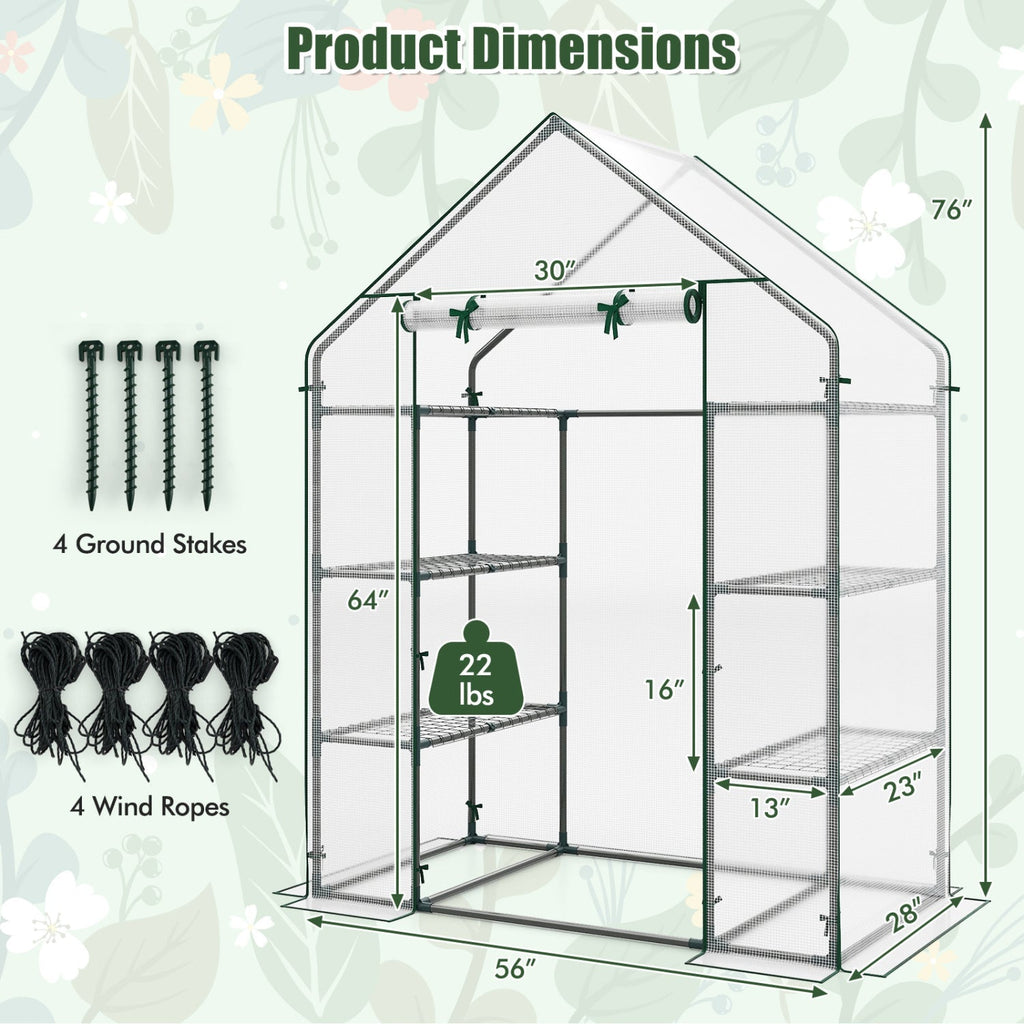 Portable Walk-in Greenhouse with 3 Tiers and 6 Shelves, view 4