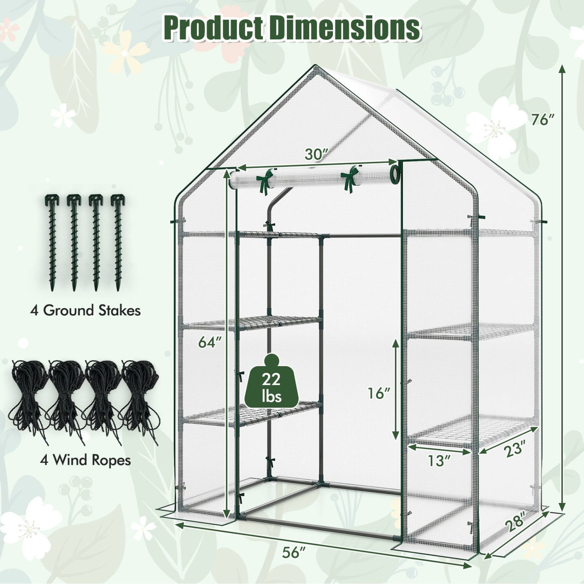 Portable Walk-in Greenhouse with 3 Tiers and 6 Shelves, view 4
