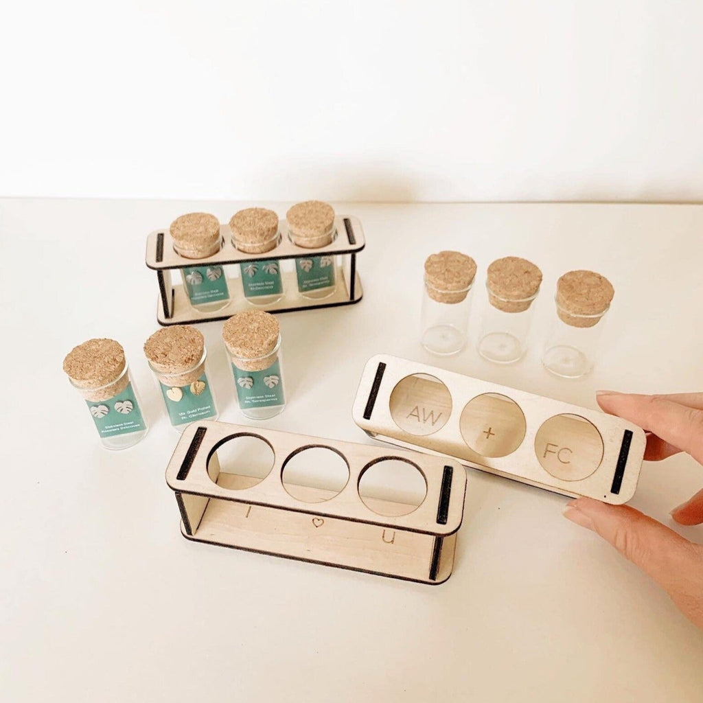 Custom Etched Propagation Stand + 3 Set Tiny Houseplant Earring Studs, view 5