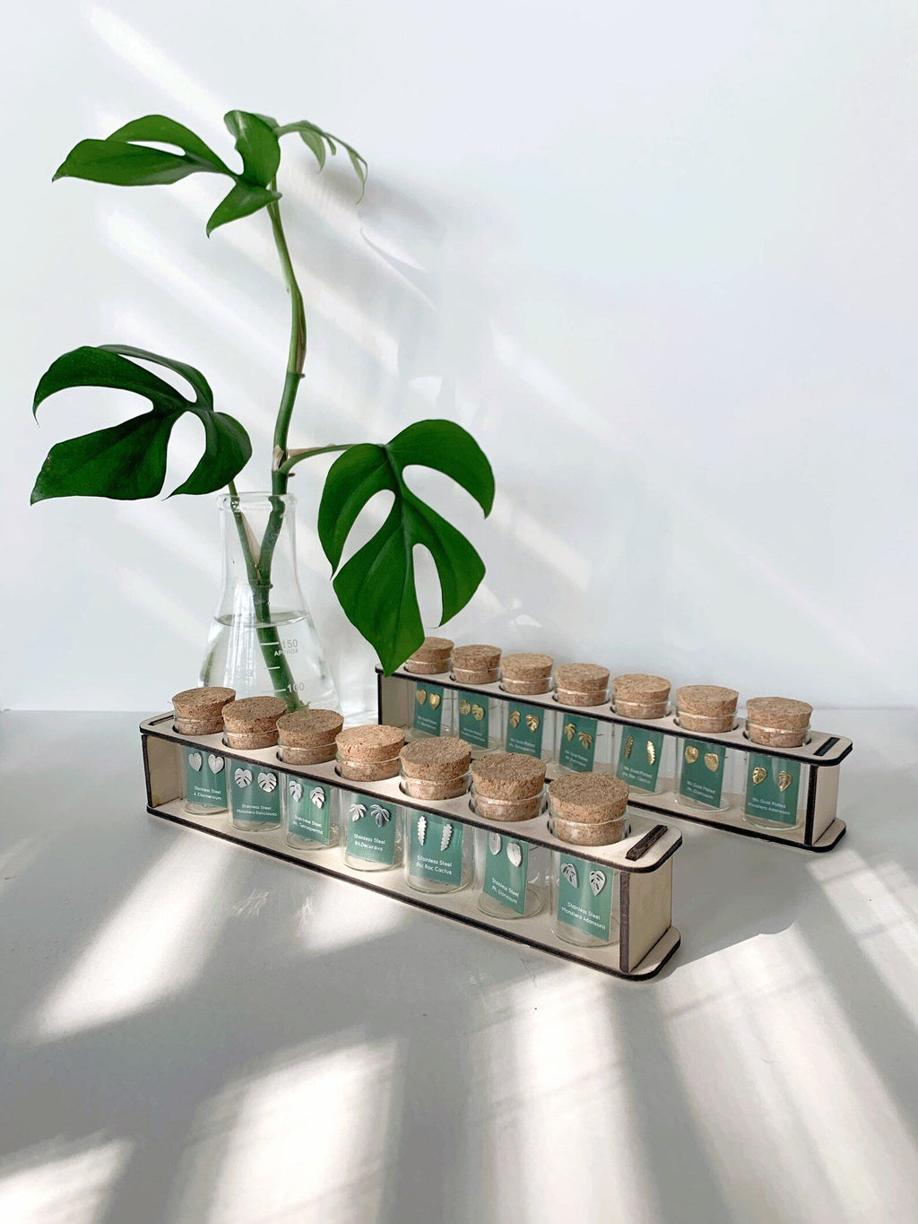 Custom Etched Propagation Stand + 3 Set Tiny Houseplant Earring Studs, view 14