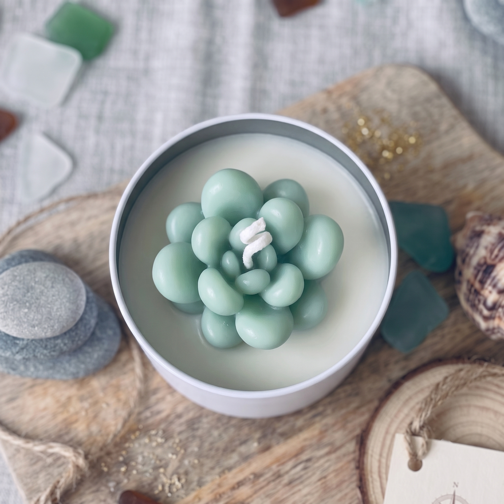 Seafoam Bubble Succulent Candle, view 2