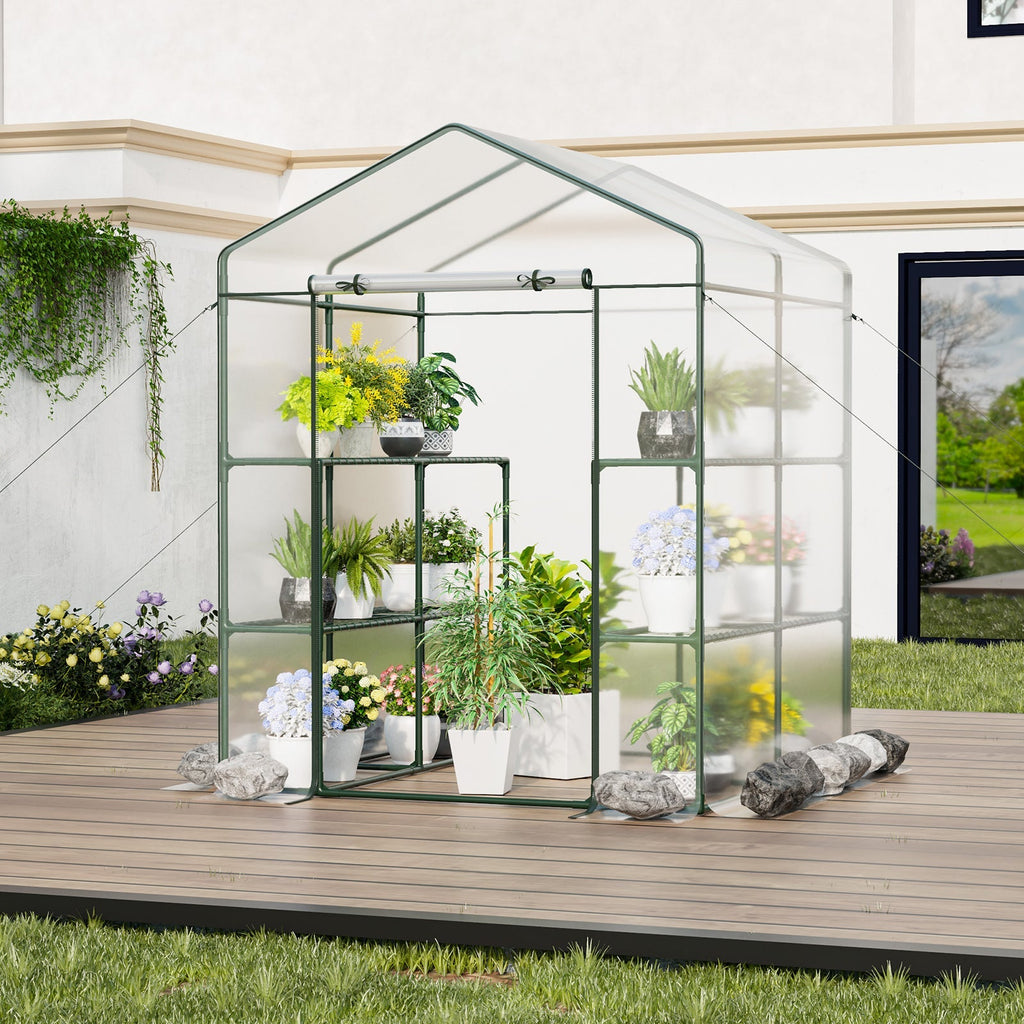 Walk-in Greenhouse with 3 Tiers 8 Shelves PVC Cover Roll-up Zippered Door, view 2