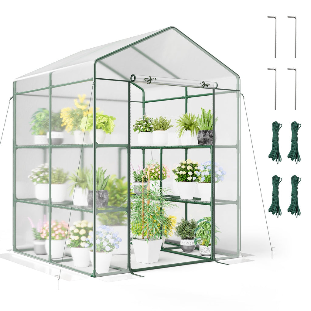 Walk-in Greenhouse with 3 Tiers 8 Shelves PVC Cover Roll-up Zippered Door, view 3
