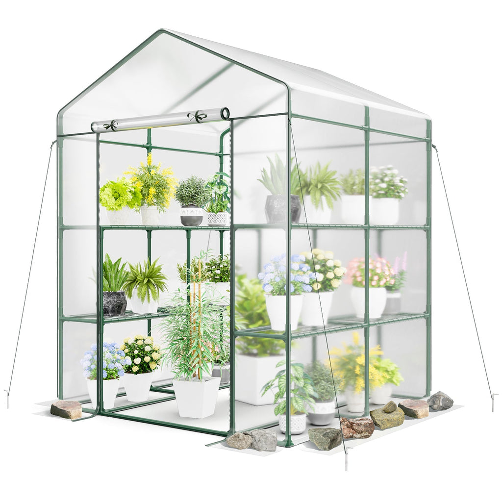 Walk-in Greenhouse with 3 Tiers 8 Shelves PVC Cover Roll-up Zippered Door, view 4
