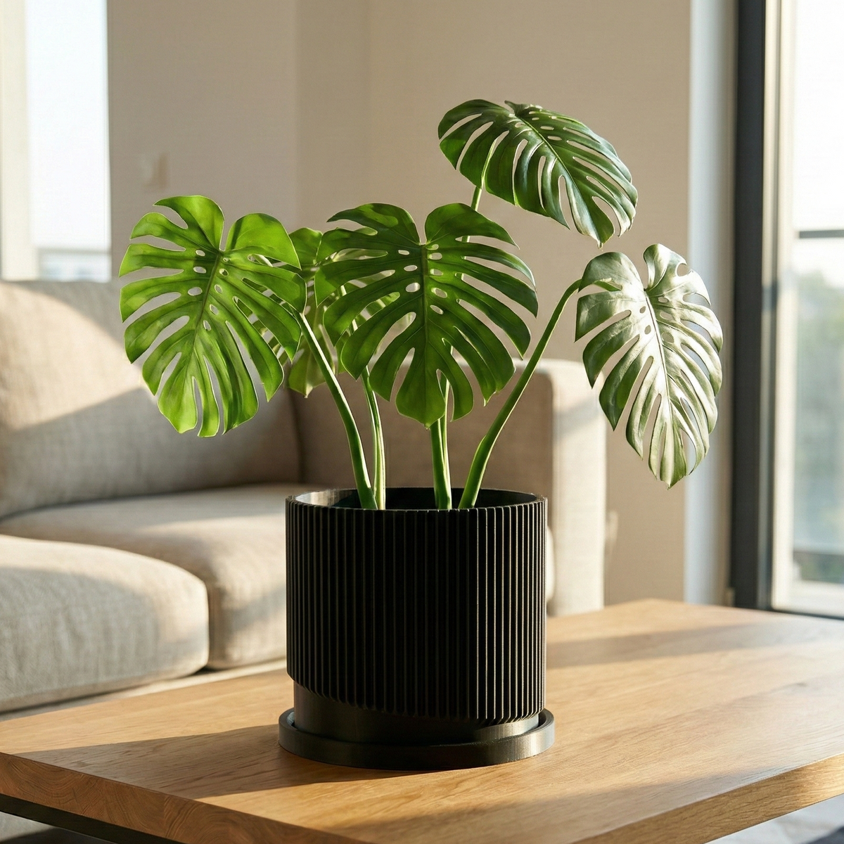 Mid-Century Ribbed Planter with Drainage and Saucer in Multiple Colors, 3D Printed Planter with Unique, view 5