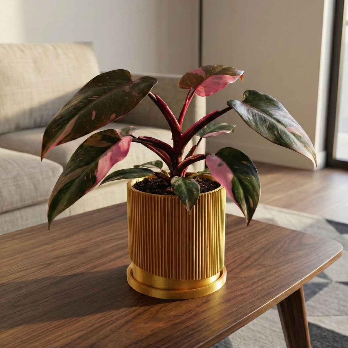 Mid-Century Ribbed Planter with Drainage and Saucer in Multiple Colors, 3D Printed Planter with Unique, view 6