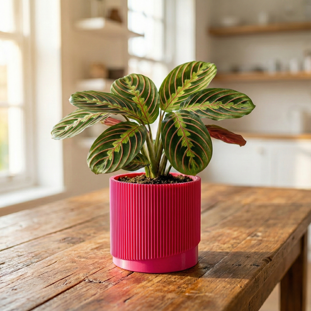 Mid-Century Ribbed Planter with Drainage and Saucer in Multiple Colors, 3D Printed Planter with Unique, view 4