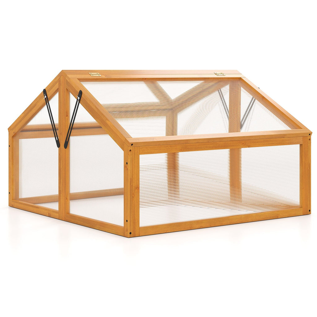 Wood Cold Frame Greenhouse Raised Flower Planter Protection with Transparent Openable Roof-Orange, view 3