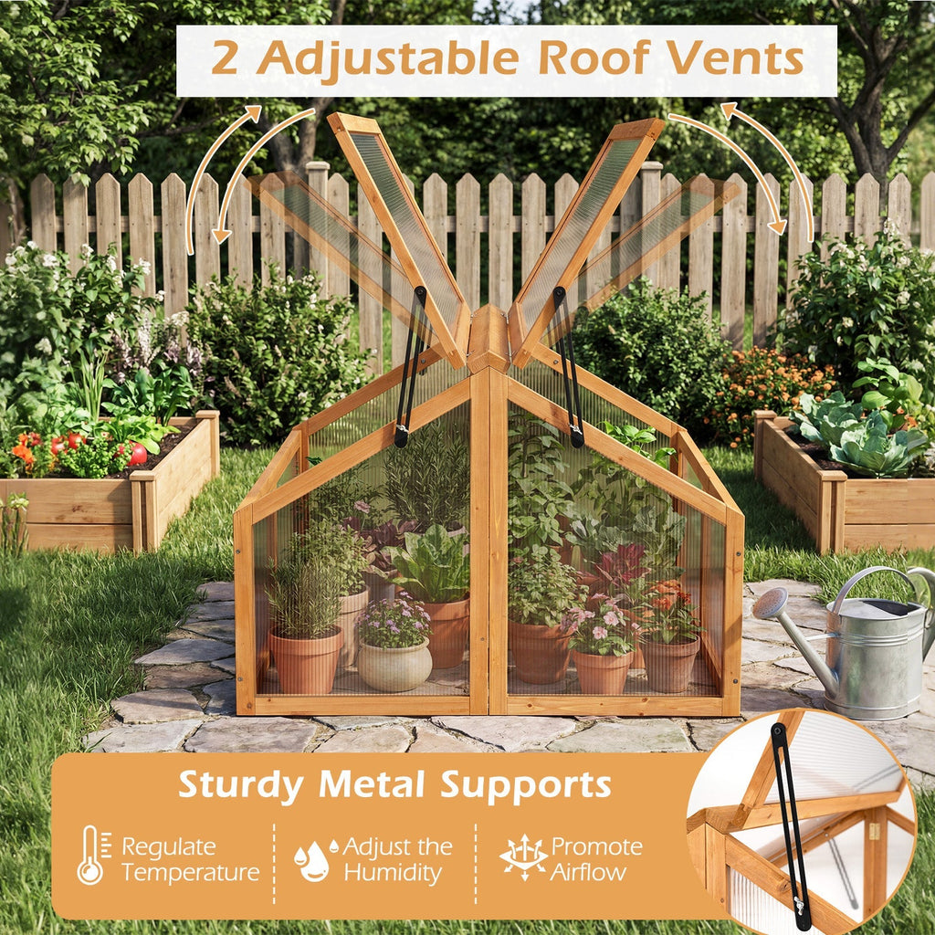 Wood Cold Frame Greenhouse Raised Flower Planter Protection with Transparent Openable Roof-Orange, view 7