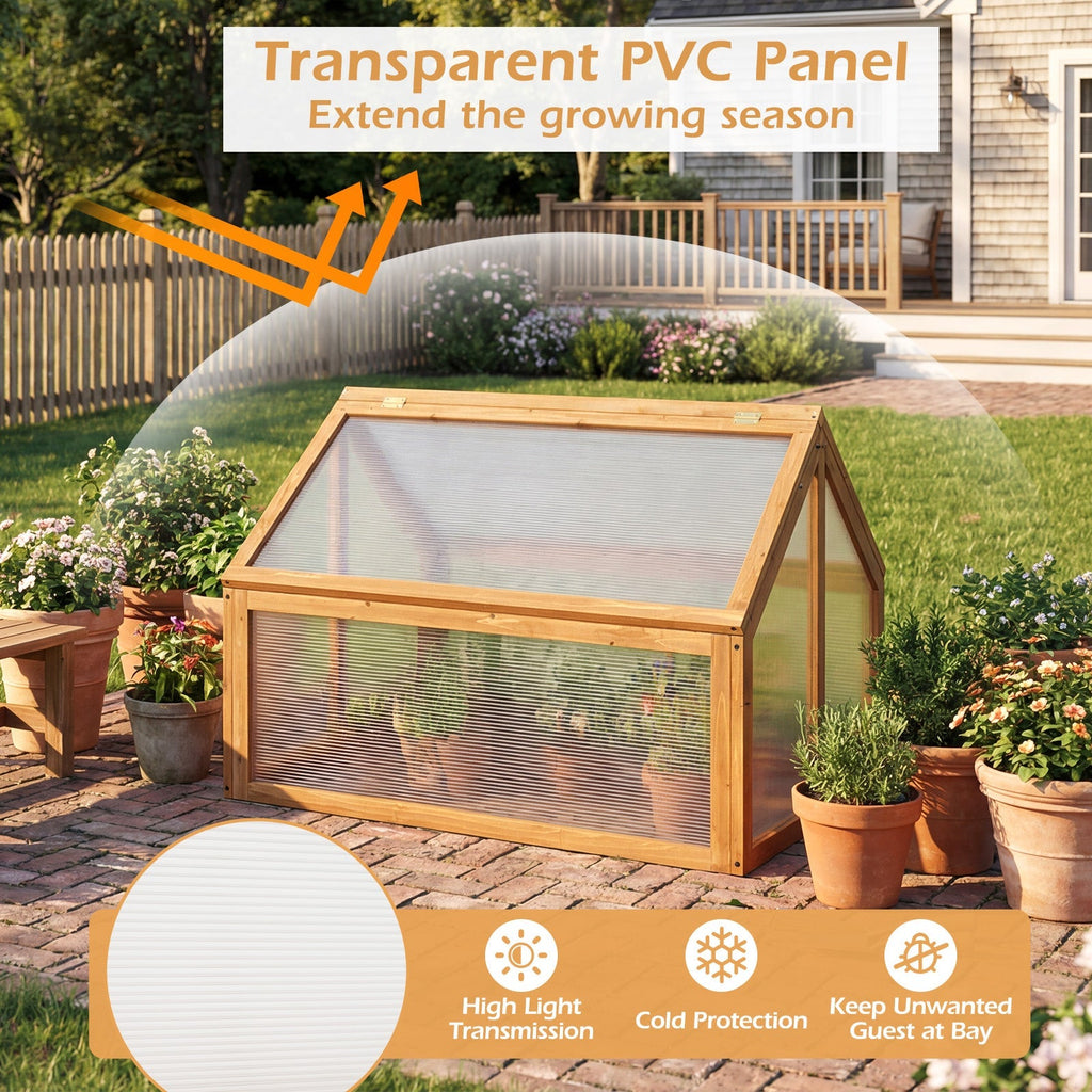 Wood Cold Frame Greenhouse Raised Flower Planter Protection with Transparent Openable Roof-Orange, view 8