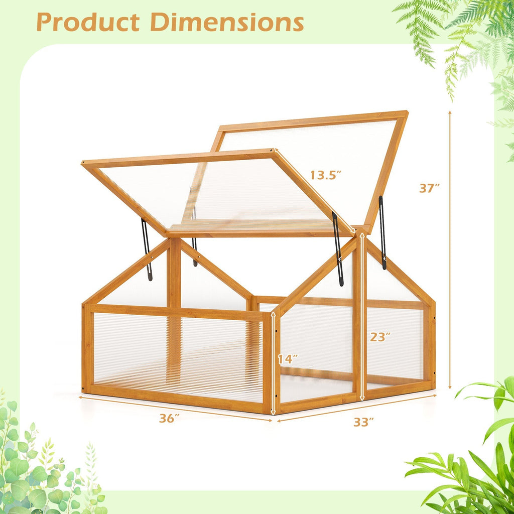 Wood Cold Frame Greenhouse Raised Flower Planter Protection with Transparent Openable Roof-Orange, view 5