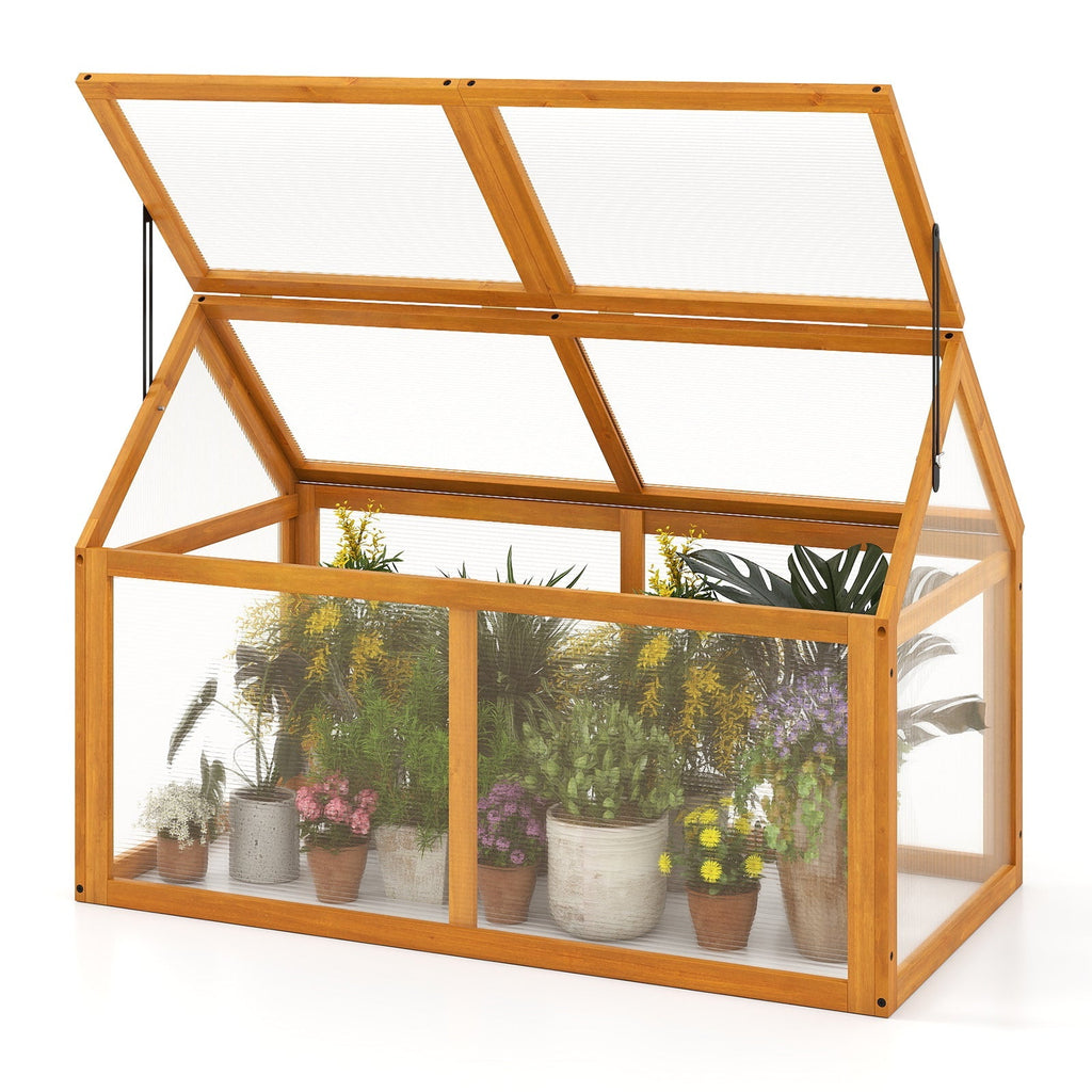 Wood Cold Frame Greenhouse Raised Flower Planter Protection with Adjustable Roof-Orange, view 4
