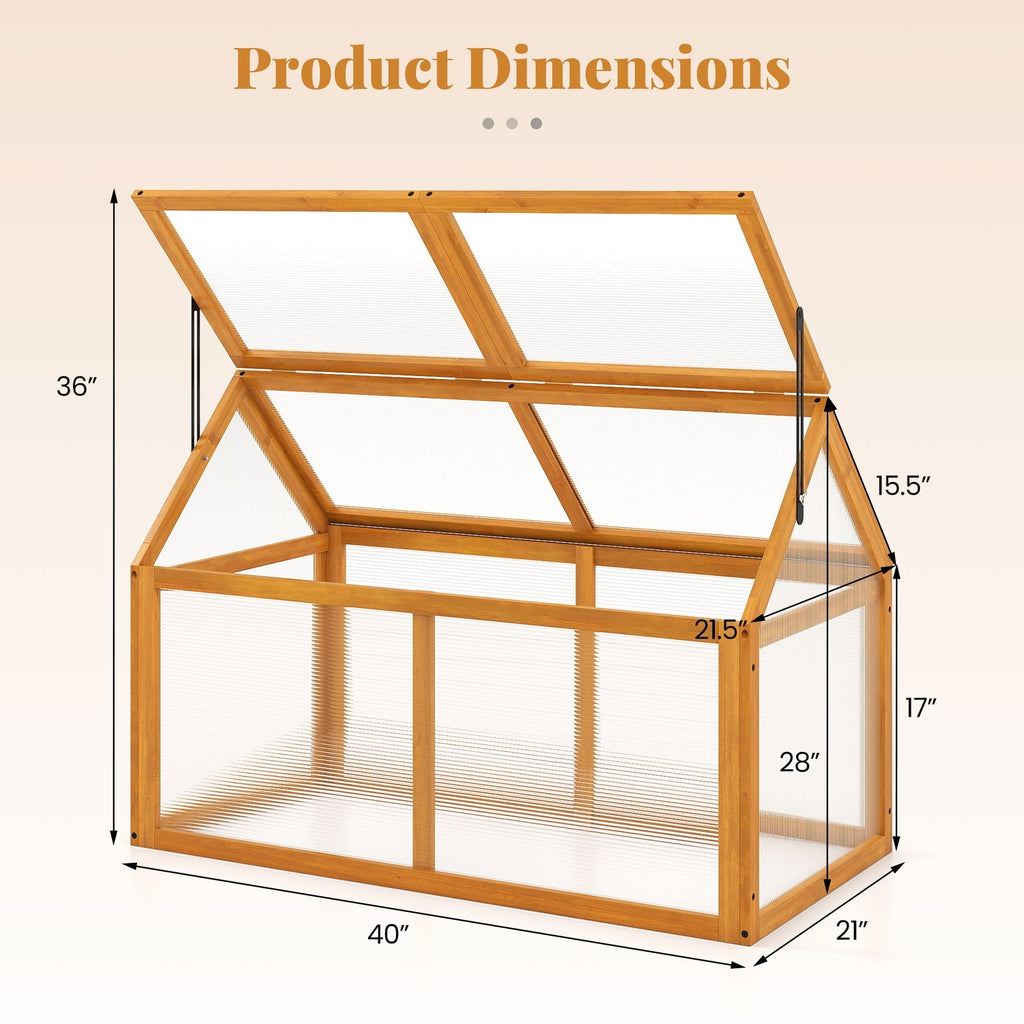 Wood Cold Frame Greenhouse Raised Flower Planter Protection with Adjustable Roof-Orange, view 5