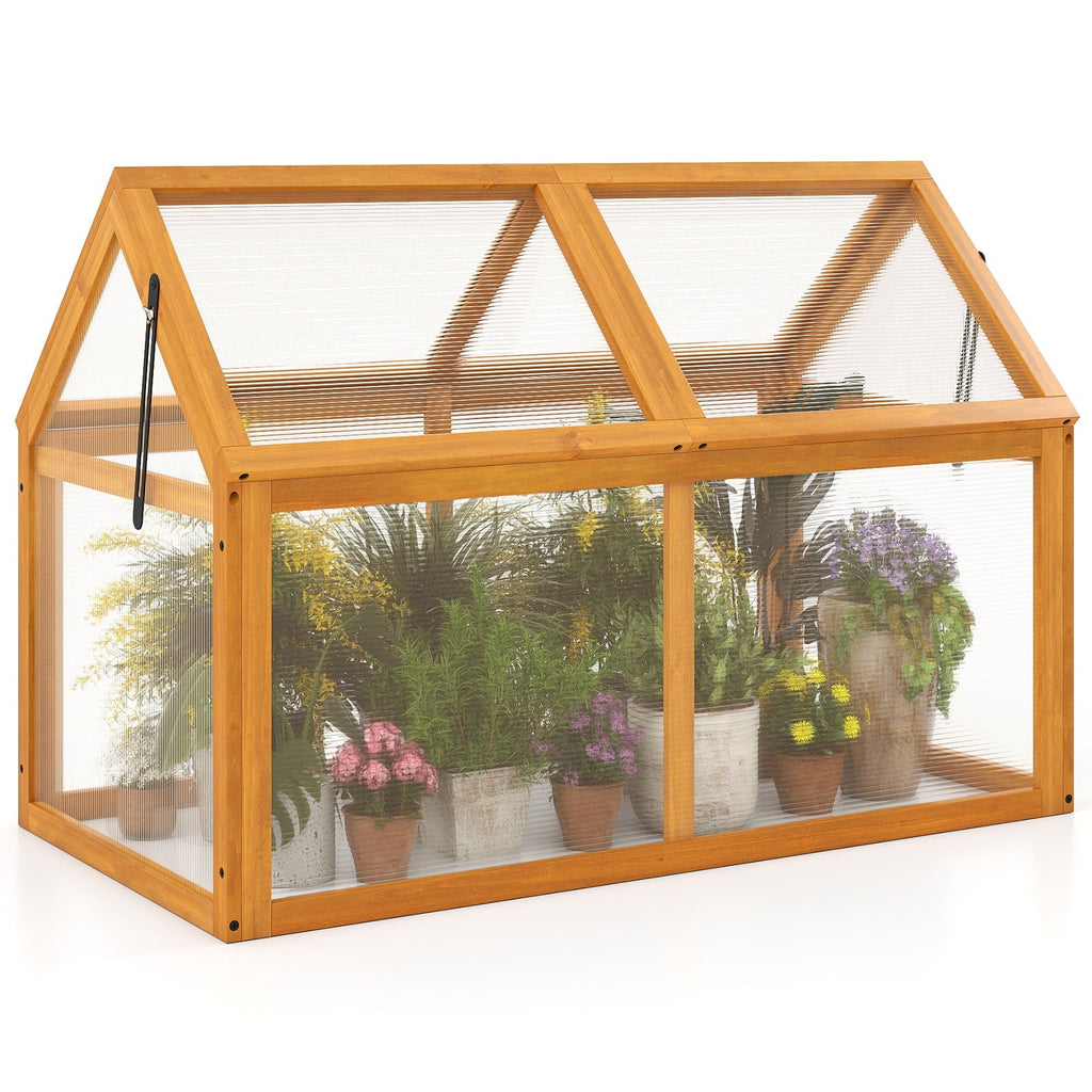 Wood Cold Frame Greenhouse Raised Flower Planter Protection with Adjustable Roof-Orange, view 3