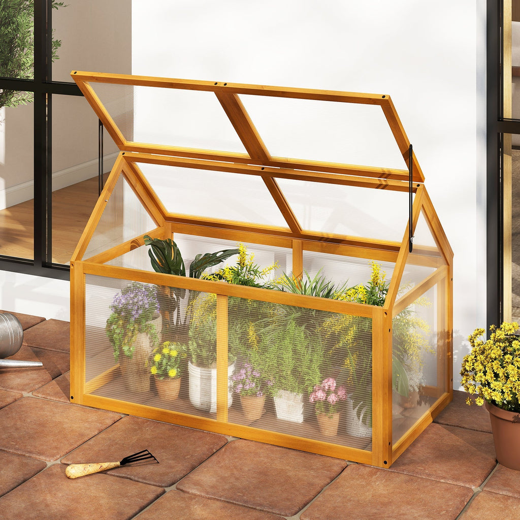 Wood Cold Frame Greenhouse Raised Flower Planter Protection with Adjustable Roof-Orange, view 6