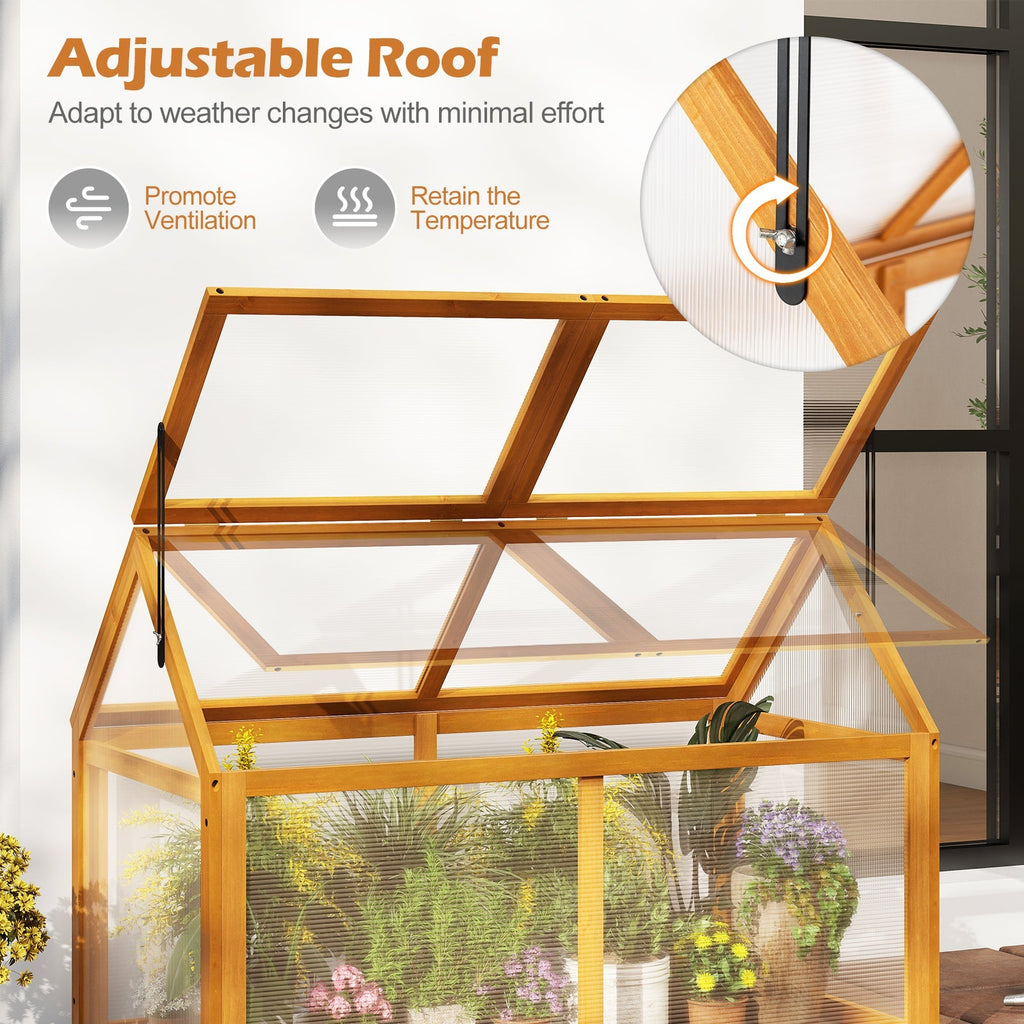 Wood Cold Frame Greenhouse Raised Flower Planter Protection with Adjustable Roof-Orange, view 8