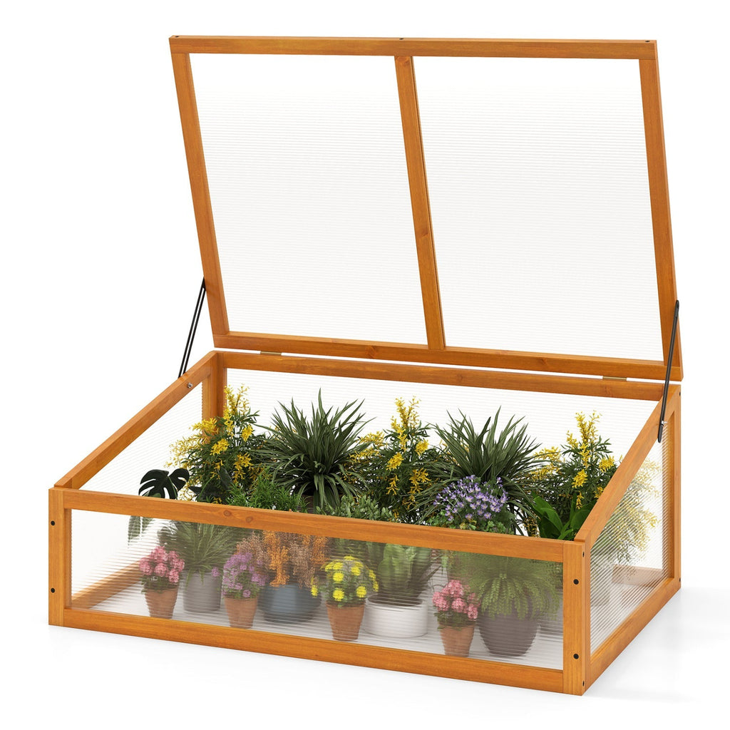 Wood Cold Frame Greenhouse Raised Planter Bed Protection with Transparent Flip-top Roof-Orange, view 3