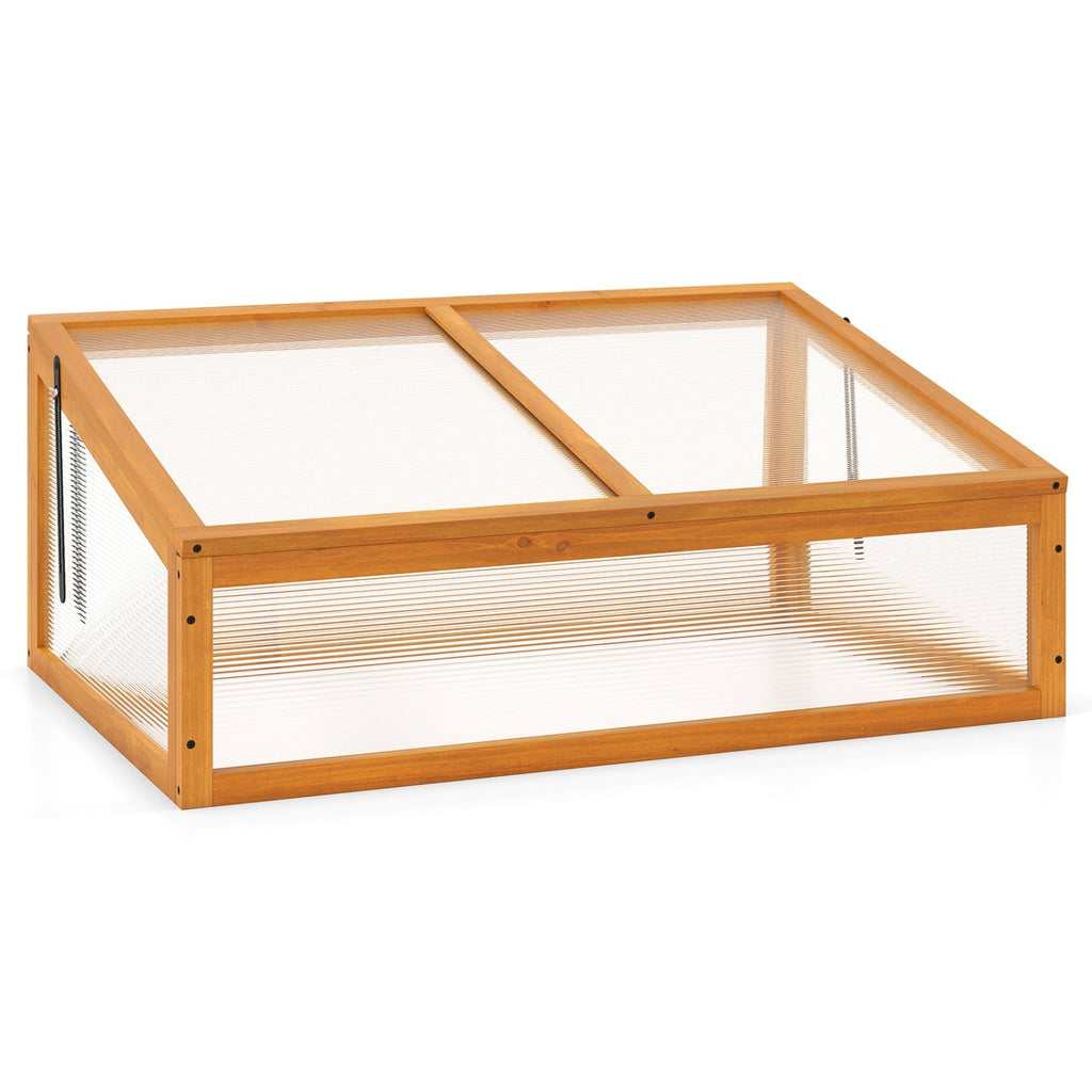 Wood Cold Frame Greenhouse Raised Planter Bed Protection with Transparent Flip-top Roof-Orange, view 4