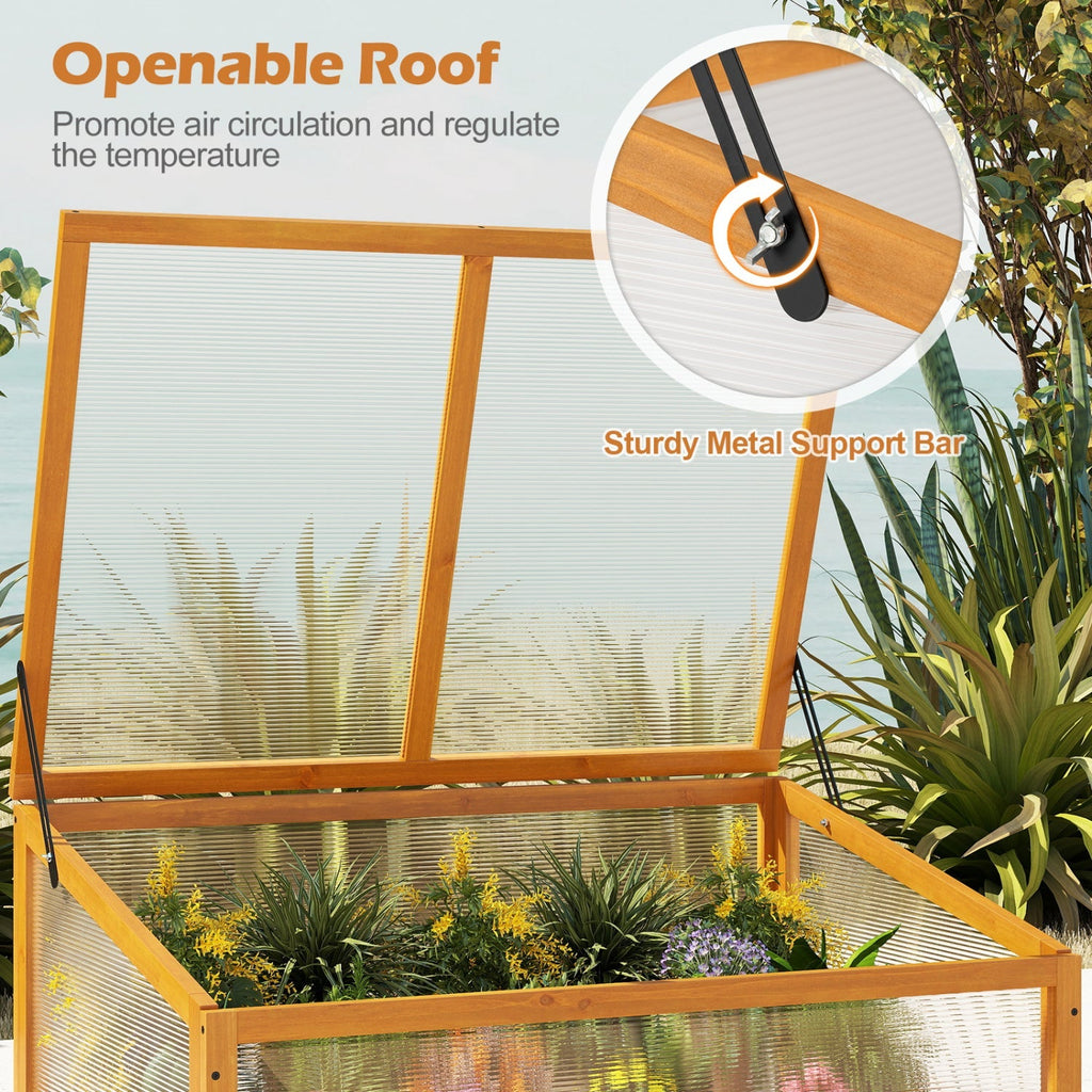 Wood Cold Frame Greenhouse Raised Planter Bed Protection with Transparent Flip-top Roof-Orange, view 7