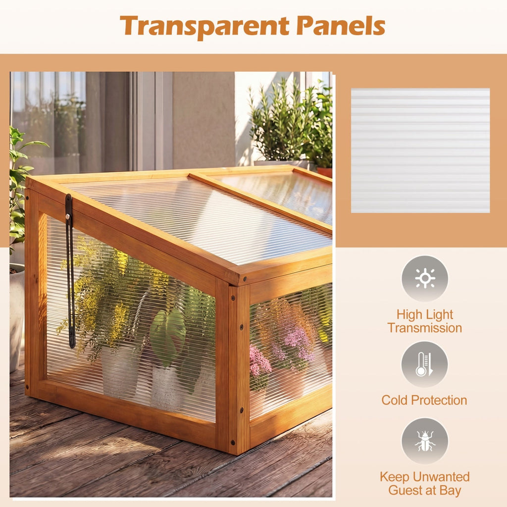 Wood Cold Frame Greenhouse Raised Planter Bed Protection with Transparent Flip-top Roof-Orange, view 8