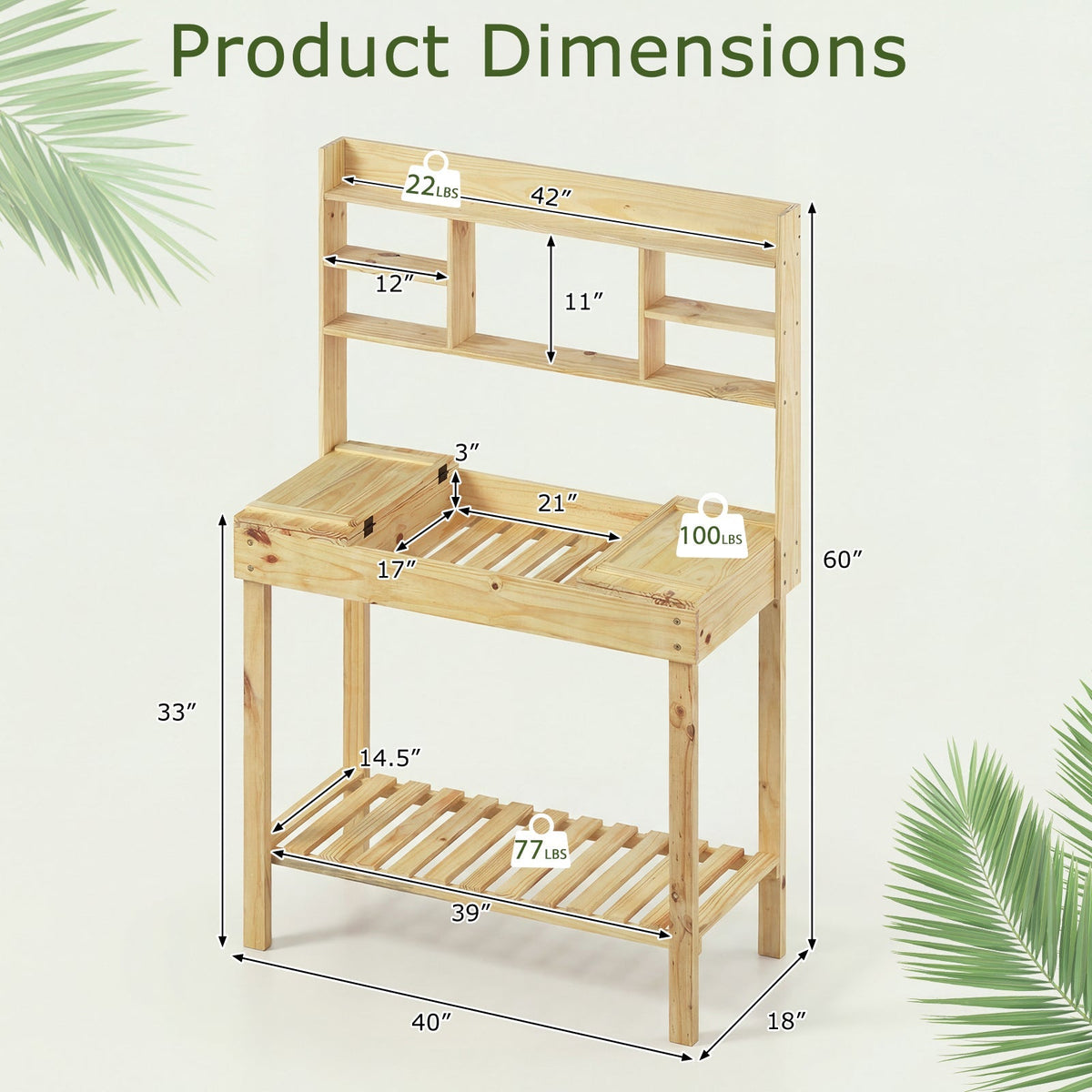 Wooden Potting Bench Table Garden Planting Workstation with 3-Tier Open Shelf, view 10